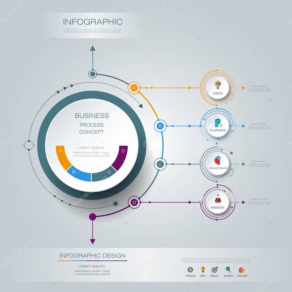 Vector infographics 3D circle label with arrows sign and 4 options