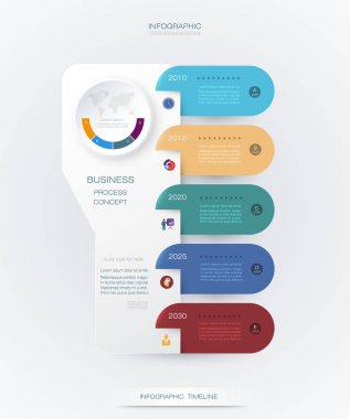 Vektör infographics zaman çizelgesi tasarım şablonu ile 3d kağıt etiket ve grafik 5 adım seçenekleri.