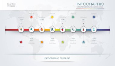 Vektör infographics zaman çizelgesi tasarım şablonu ile 3d kağıt etiket ve grafik 8 adımlar seçenekleri