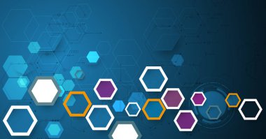 Vektör çizim devre ve 3d kağıt altıgenler arka plan