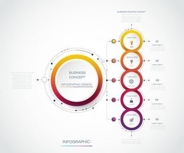 Infographic etiket tasarım simgeler ve 5 seçenekleri veya adımları ile vektör