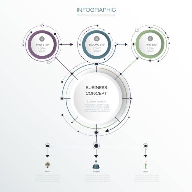 Vektör Infographic 3d daire etiket tasarımı ile ok işareti ve 3 seçenekleri veya adımları.