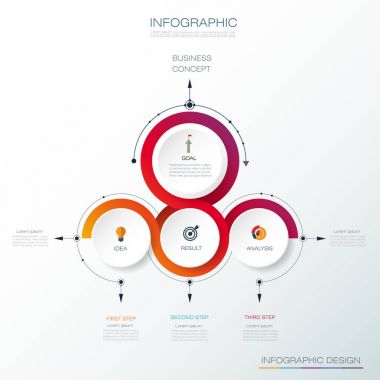 Vektör Infographic 3d daire etiket tasarımı ile ok işareti ve 3 seçenekleri veya adımları.