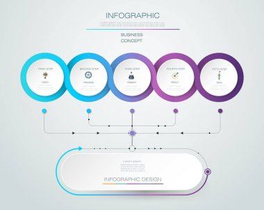 Infographic etiket tasarım simgeler ve 5 seçenekleri veya adımları ile vektör.