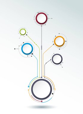 Vektör soyut molekülleri ile 3d kağıt etiket, entegre daireler.