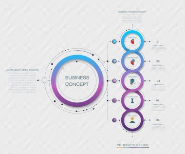 Infographic etiket tasarım simgeler ve 5 seçenekleri veya adımları ile vektör.
