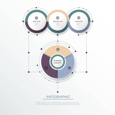 Vektör Infographic 3d daire etiket tasarımı ile ok işareti ve 3 seçenekleri veya adımları.