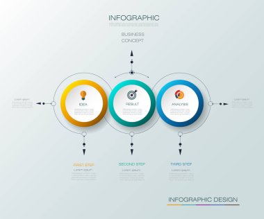 Vektör Infographic 3d daire etiket tasarımı ile ok işareti ve 3 seçenekleri veya adımları.