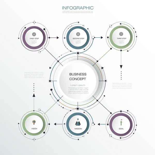 Vektör Infographic 3d daire etiket tasarımı ile ok işareti ve 6 seçenekleri veya adımları.