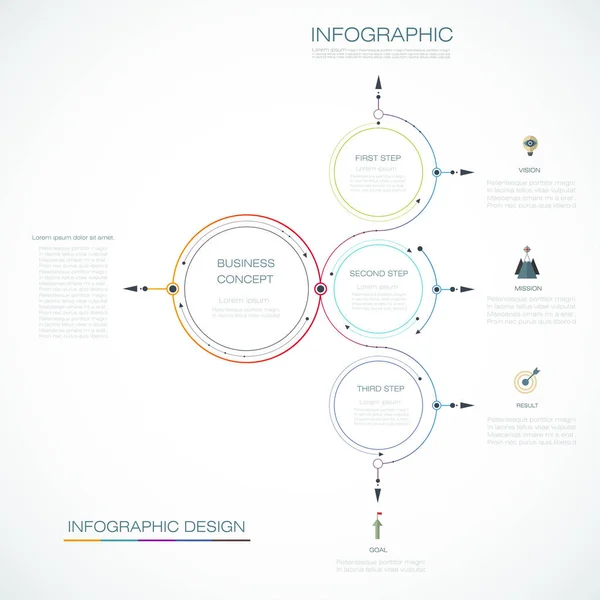 Infographic πρότυπο, κύκλο σχεδιασμού με βέλη σημάδι — Διανυσματικό Αρχείο