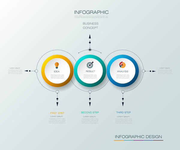 Векторные Инфографические 3D дизайн этикетки круга со стрелками знак и 3 варианта или шаги
.