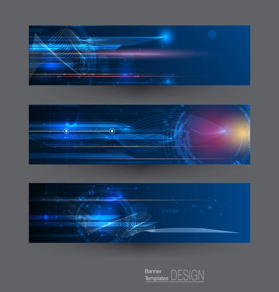 Bandiere vettoriali impostate con immagine del modello di movimento della velocità e movimento sfumato sul colore blu scuro. Scienza, futuristica, concetto di tecnologia energetica — Vettoriale Stock