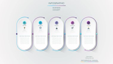 Infographic etiket tasarım simgeler ve 5 seçenekleri veya adımları ile vektör. İş kavramı için Infographics