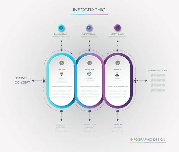 Design de etiquetas infográficas vetoriais com ícones e 3 opções ou passos. Infográficos para o conceito de negócio — Vetor de Stock