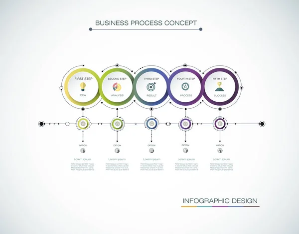 Conception d'étiquettes vectorielles infographiques avec icônes et 5 options ou étapes . — Image vectorielle