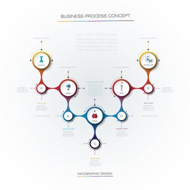 Vektör infographics zaman çizelgesi tasarım şablonu ile 3d kağıt etiket, entegre daireler arka plan.