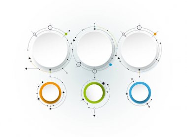 Vektör soyut molekülleri ile 3d kağıt etiket, entegre daireler. İçerik için boş alan