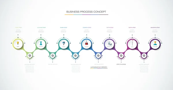 Infográficos vetoriais modelo de design de linha do tempo com etiqueta de papel 3D, fundo círculos integrados . — Vetor de Stock