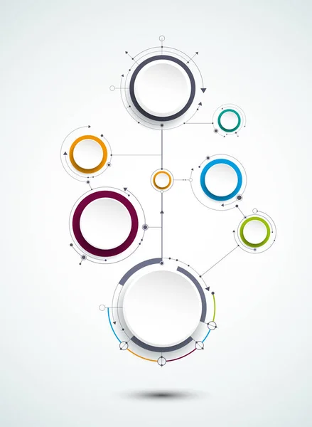 Molecole astratte vettoriali con etichetta in carta 3D, cerchi integrati. Spazio vuoto per il contenuto — Vettoriale Stock