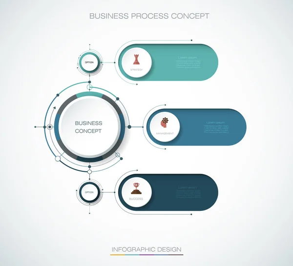 Vector Infographic 3d-cirkel label, sjabloonontwerp. Bedrijfsconcept, Infograph met 3 opties — Stockvector