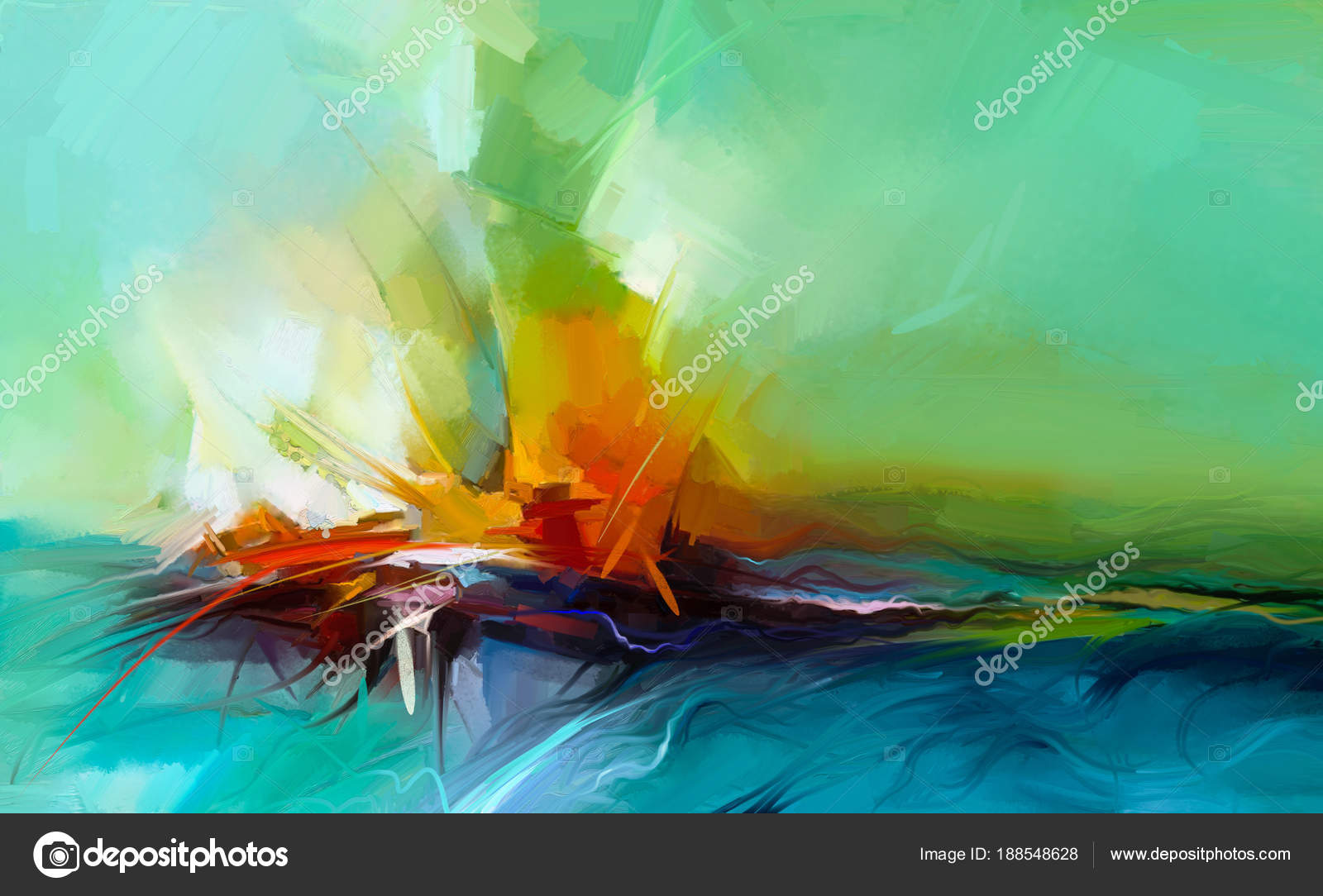 Abstract colorful oil painting on canvas texture. Semi- abstract image of  landscape paintings background. Stock Photo by ©Nongkran_ch 188548628