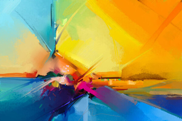 Abstract colorful oil painting on canvas texture. Semi- abstract image of landscape paintings background