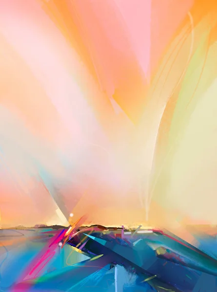 摘要油画风景画五彩斑斓的蓝紫色天空油画在帆布上的户外半抽象树抽象