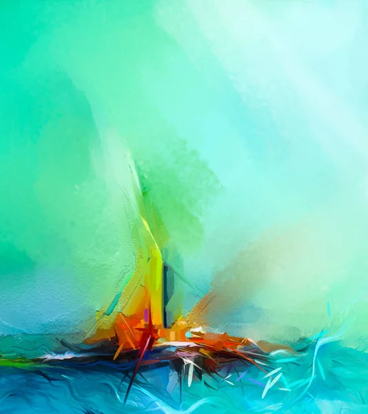Abstract colorful oil painting on canvas texture. Semi- abstract image of landscape paintings background.