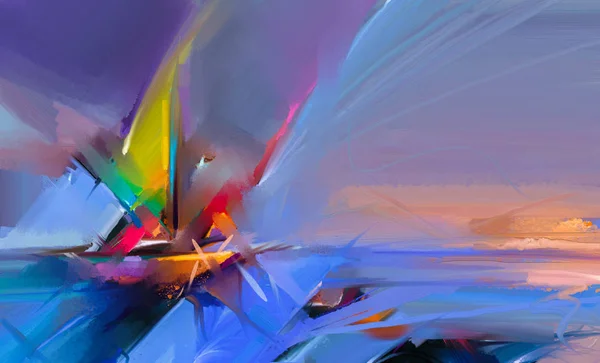 Peinture à l'huile colorée sur toile texture. Image semi-abstraite de peintures de paysages marins avec fond de lumière du soleil — Photo