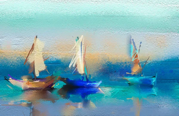 Kleurrijke olieverfschilderij op doek textuur. Impressionisme beeld van zeegezicht schilderijen met zonlicht achtergrond. — Stockfoto