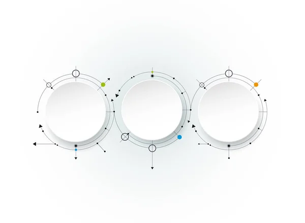 Moléculas abstractas vectoriales con etiqueta de papel 3D, círculos integrados. Espacio en blanco para contenido, negocio, plantilla infográfica, diagrama, red, diseño web — Archivo Imágenes Vectoriales