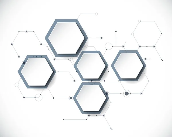Molécula vectorial con etiqueta de papel 3D, fondo hexagonal integrado. Espacio en blanco para contenido, negocios, infografía, diagrama, red digital, diagrama de flujo . — Vector de stock