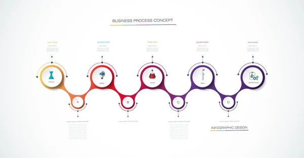 Modèle Conception Ligne Temps Infographie Vectorielle Avec Étiquette Papier Milieux — Image vectorielle