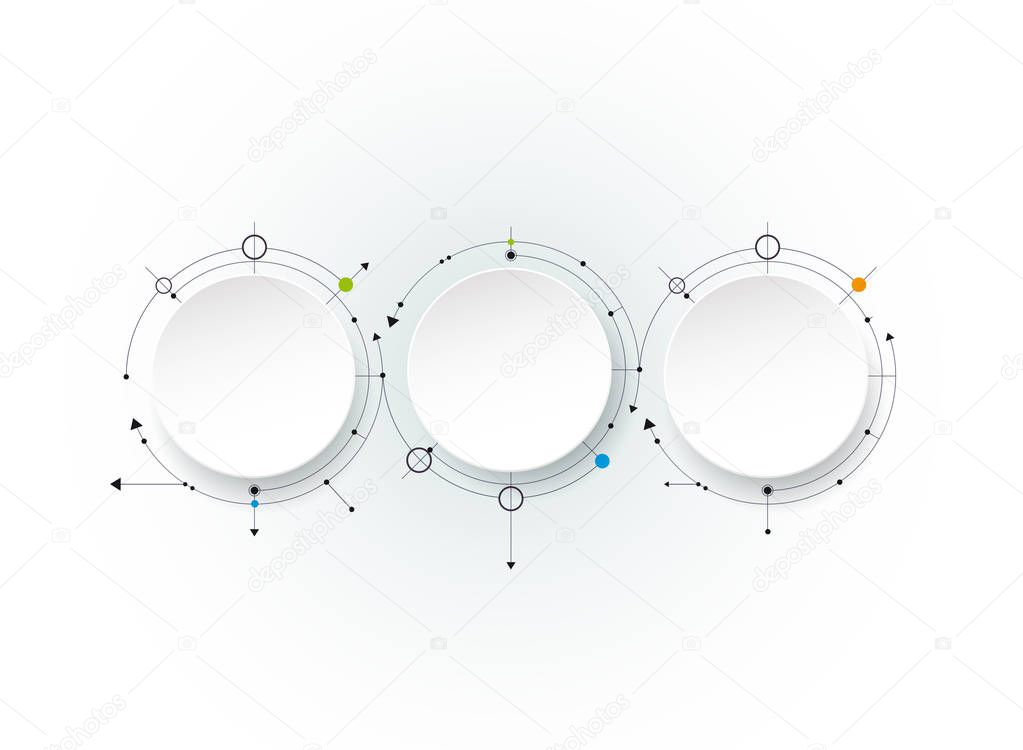 Vector abstract molecules with 3D paper label, integrated circles. Blank space for content, business, infographic template, diagram, network, web design