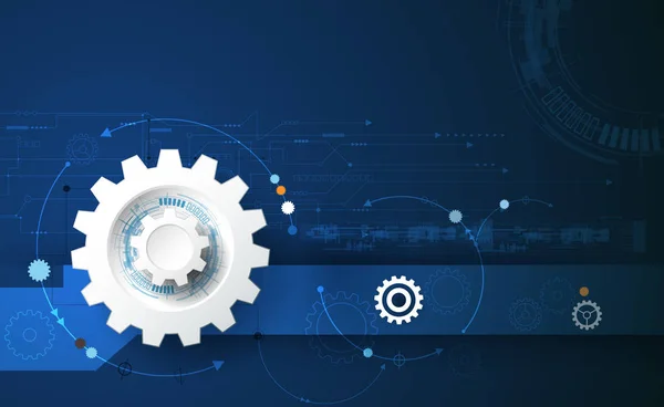 Ilustración vectorial rueda de engranaje y placa de circuito, tecnología digital de alta tecnología e ingeniería, concepto de tecnología de telecomunicaciones digitales . — Archivo Imágenes Vectoriales