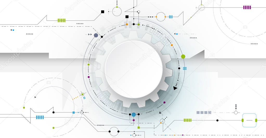 Vector illustration gear, wheel and circuit board, Hi-tech digital technology and engineering, Modern digital telecoms technology concept.