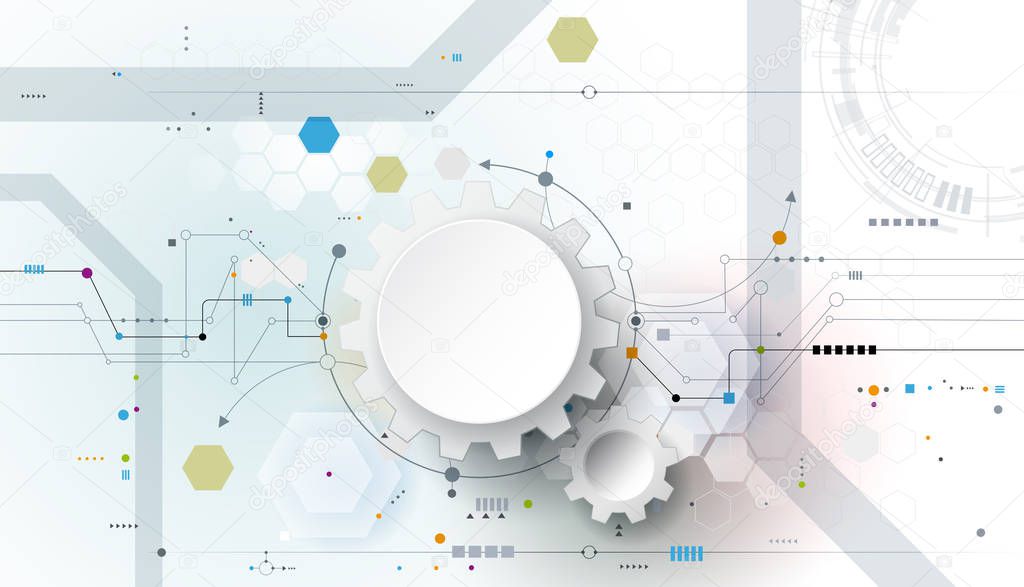 Vector illustration gear, wheel and circuit board, Hi-tech digital technology and engineering, Modern digital telecoms technology concept.