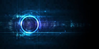  Yüksek teknoloji bilgisayar, bilim teknolojisi. Soyut futuristik iletişim kavramı. Koyu mavi renk arka plan