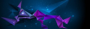 Vektör 3d Illustration Geometric, Polygon, Line, molekül yapısına sahip üçgen desen. Mavi arka planı olan çokgen. Soyut bilim, geleceksel, ağ bağlantısı kavramı