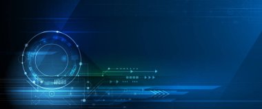 Vektör anakart veya mavi arka planda devre kartı. İllüstrasyon bilgisayar donanımı, entegre devre sistemi tasarımı. Soyut Hi-Tech fütüristik, dijital mühendislik, bilim teknoloji kavramı