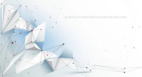 Ilustración Moléculas abstractas con líneas, geométrico, polígono, patrón de triángulo. Tecnología de comunicación de red de diseño vectorial sobre fondo de color gris blanco. Concepto de tecnología de la ciencia digital futurista — Vector de stock
