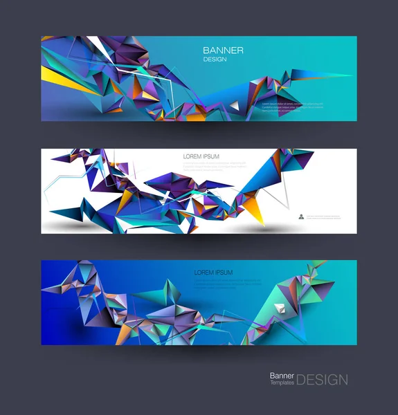 Vector veelhoek banner set. Veelhoekige of laag poly patroon achtergrond. Illustratie abstract lay-out, labelontwerp. Futuristische digitale technologie concept voor business-, web-, sjabloon- of brochure — Stockvector