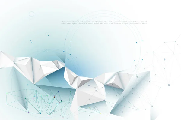 Ilustrace abstraktní molekuly s čarami, geometrický, mnohoúhelník, trojúhelník. Technologická komunikační technologie pro projektování vektoru na pozadí bílé šedé barvy. Futuristická koncepce technologie digitální vědy — Stockový vektor