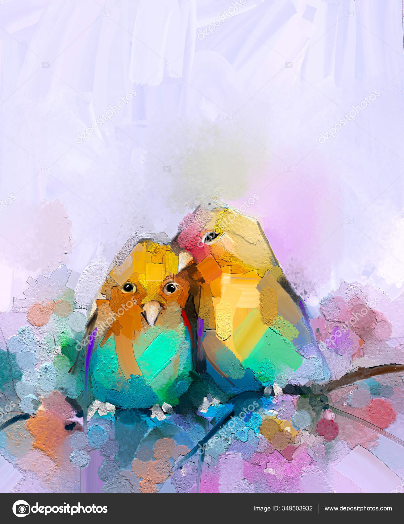 Abstract Colorful Oil Acrylic Painting Bird Spring Flower Modern Art Stock  Photo by ©Nongkran_ch 349503932