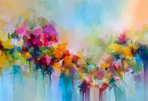 Abstract Colorful Oil Acrylic Painting Spring Flower Hand Painted Brush — Stock Photo, Image