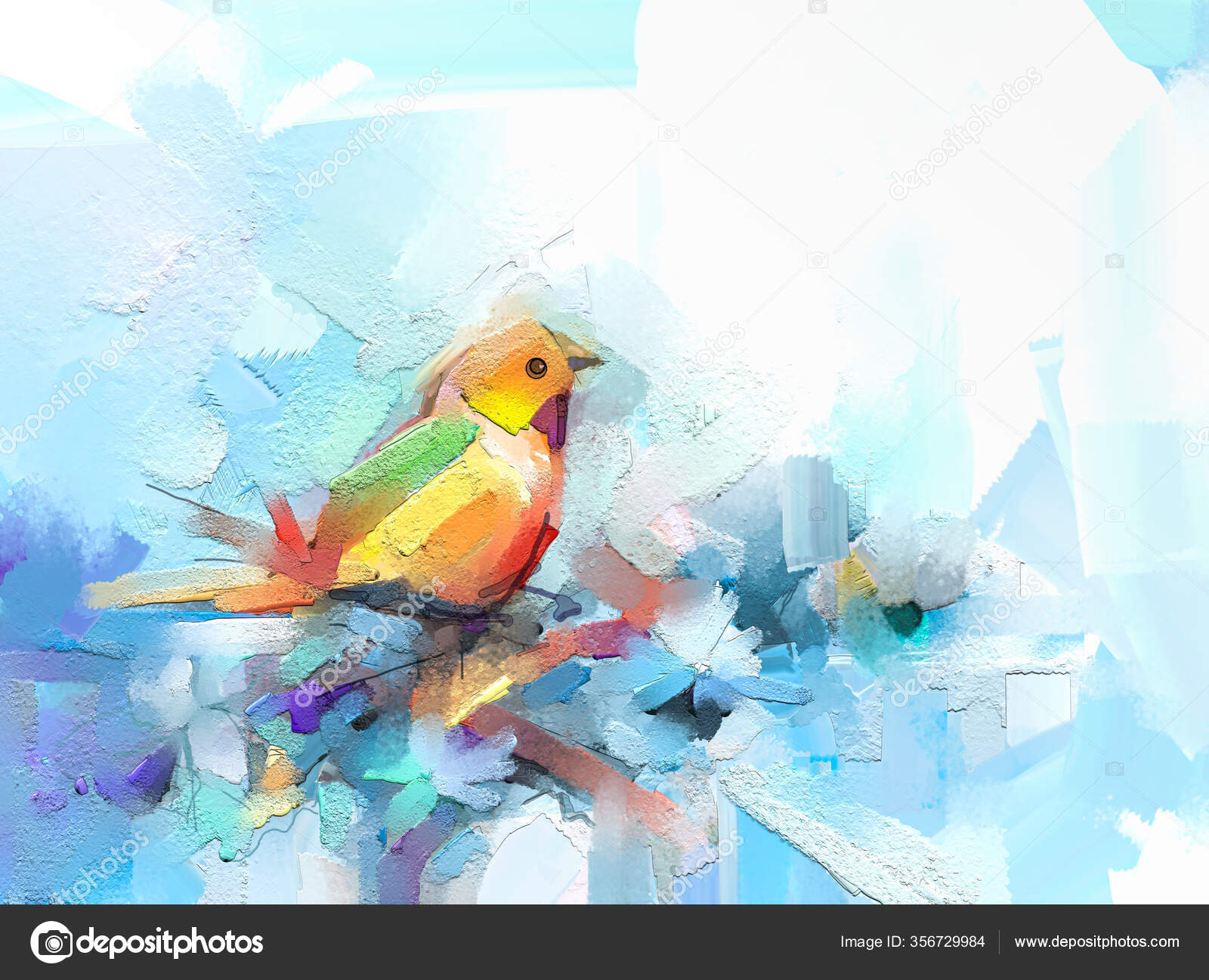 Abstract Colorful Oil Acrylic Painting Bird Spring Flower Modern Art Stock  Photo by ©Nongkran_ch 356729984