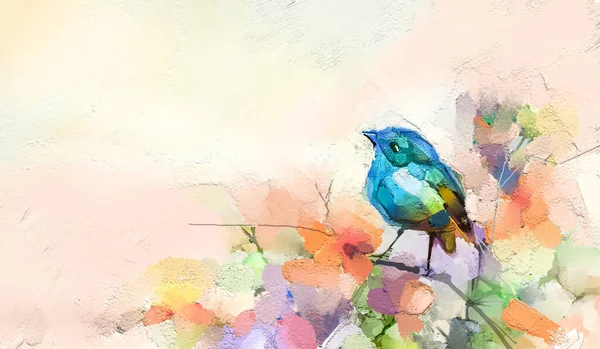 Abstract Colorful Oil Acrylic Painting Bird Spring Flower Modern Art — Stock Photo, Image