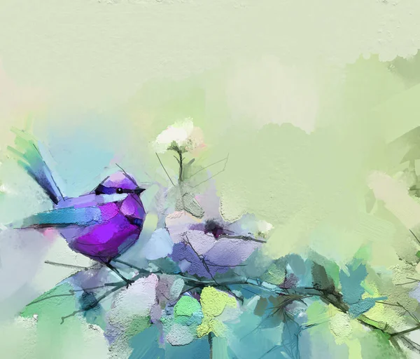 Abstraktní Barevný Olej Akrylová Malba Ptáka Jarního Květu Moderní Umělecké — Stock fotografie