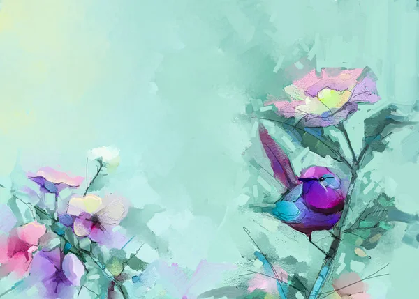 Abstract Colorful Oil Acrylic Painting Bird Spring Flower Modern Art — Stock Photo, Image