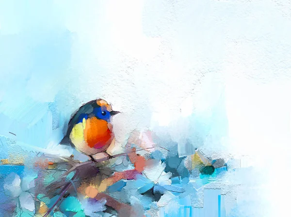 Abstracto Óleo Colorido Pintura Acrílica Pájaro Flor Primavera Pinturas Arte — Foto de Stock